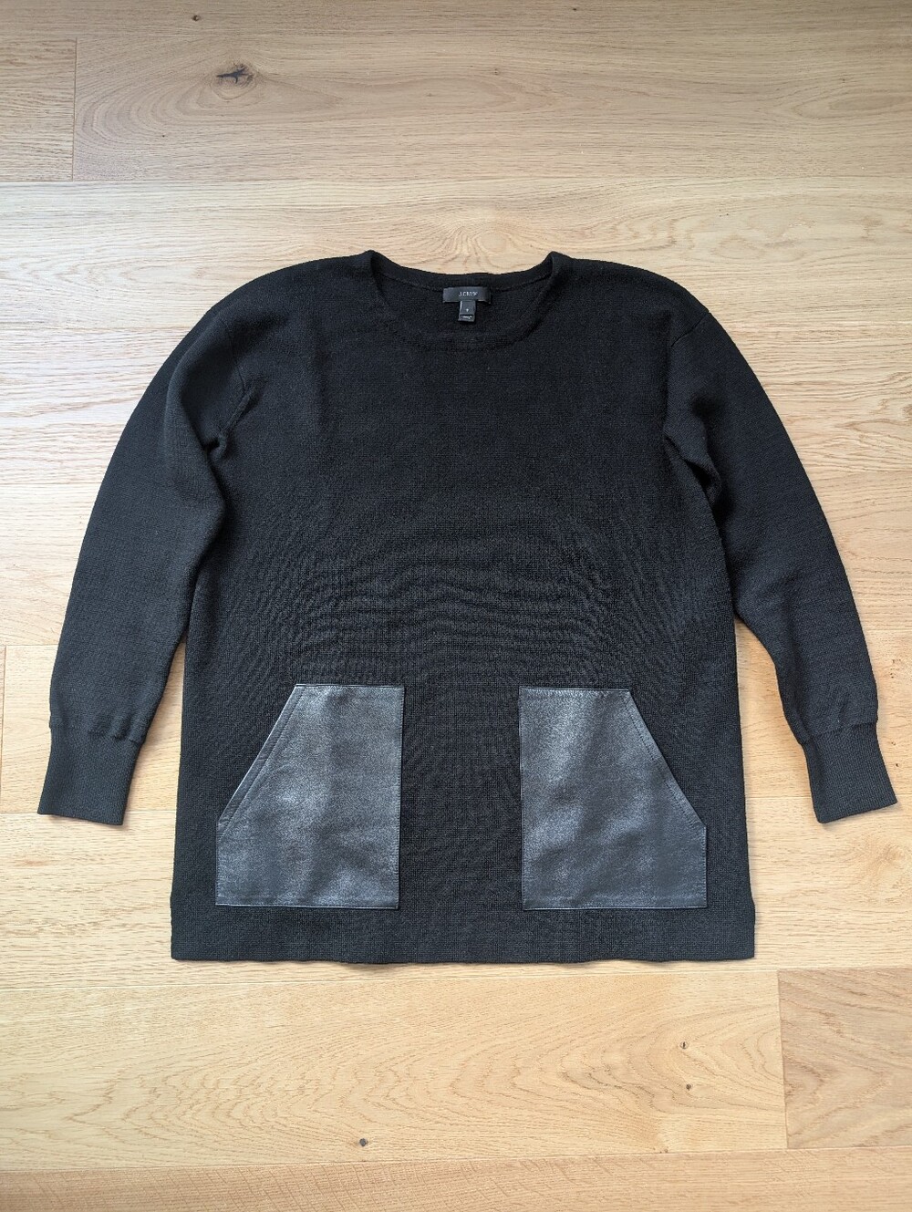 Jcrew 100% Merino Wool Black Sweater With Leather Pockets